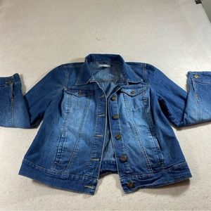 BANDOLINOBLU Jean Denim Jacket Button Down Pockets Adjustable Waist Med. Jacket